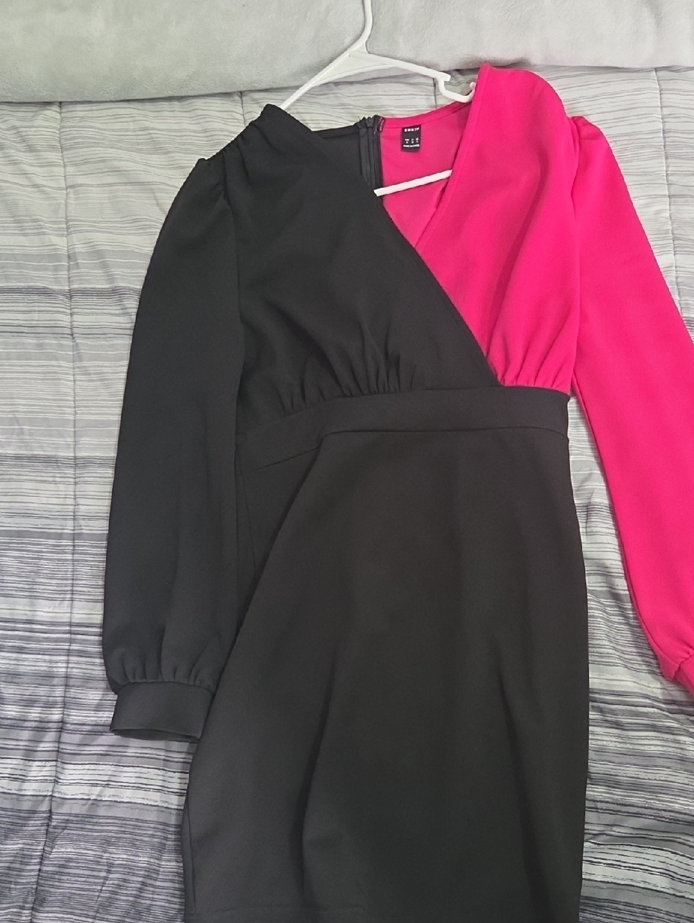 Two-Tone Black and Hot Pink Wrap-Style Women's Dress